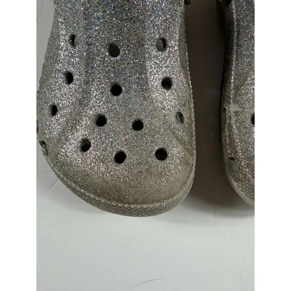 Crocs Baya Glitter Silver Clogs Kids Size 1 junior